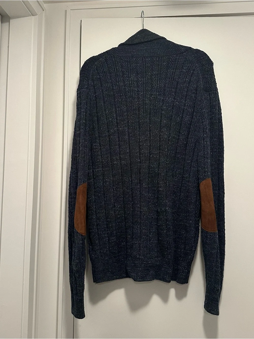 ON SALE J. Crew Men's Blue Cotton Cardigan With Suede Elbow Pads